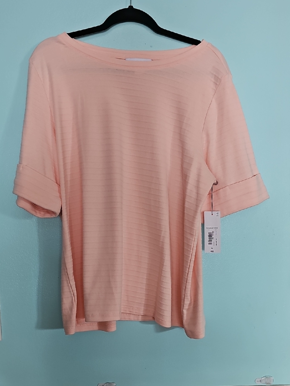 Liz Claiborne Peach Short-Sleeve Boatneck Top